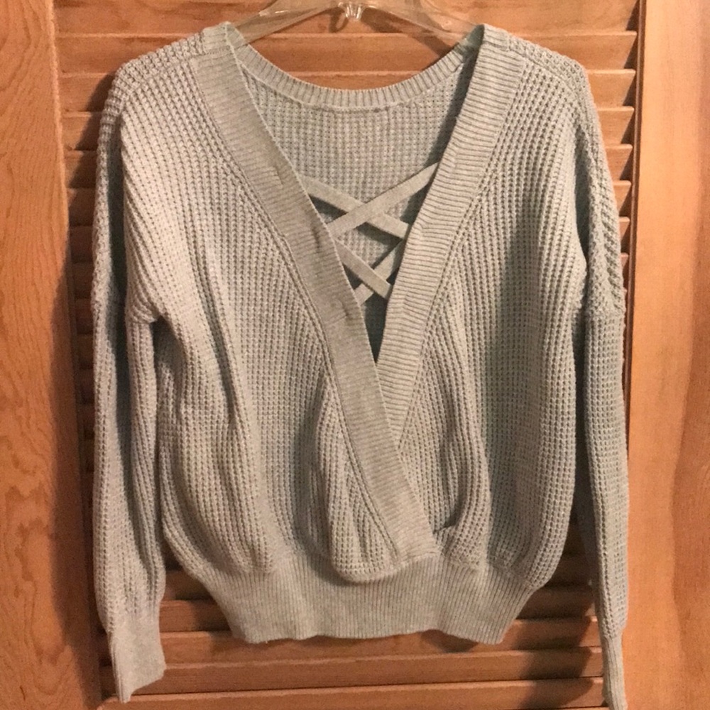 Grey cross-cross backed sweater